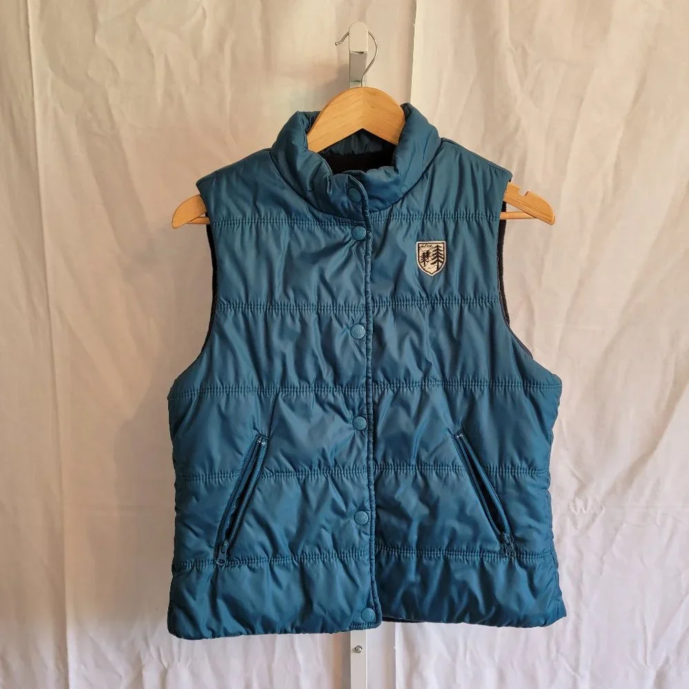 American Eagle Teal Puffer Vest Front Snap Closure Zip Pockets Women's Size Lg